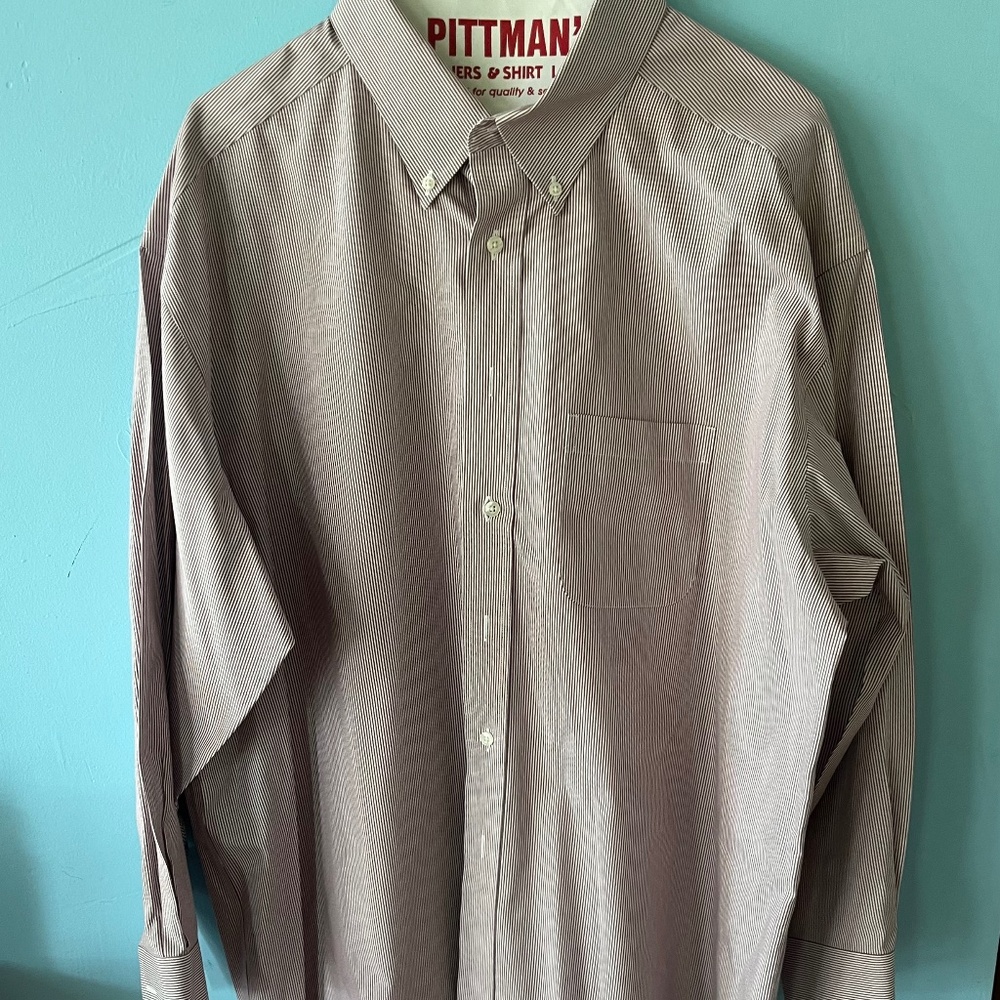 Men’s Roundtree & Yorke Gold Label Taupe Striped Shirt 17.5/33